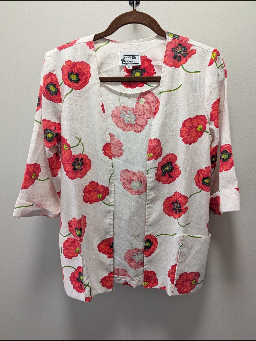 John's Girl Petite Red Poppy Open Front Jacket